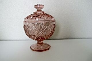 Pink glass Candy Dish with lid pink depression. 6