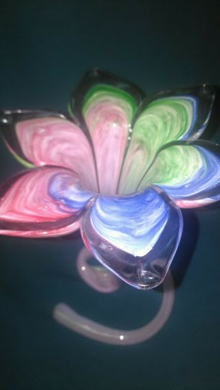 Murano (?) Flower Hand - Blown Art Glass Vase Multi Colored Spiral Stem Base