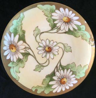 Vtg Coronet Limoges France Daisy & Gold Rim Plate,  Signed Lamour,  Antique
