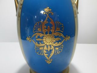 Antique Hand Painted NIPPON Two Handled VASE Green Wreath SWAN Pond Gold Trim 4
