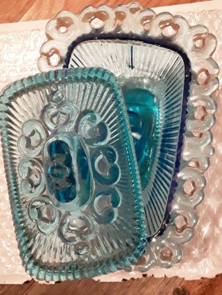 Vintage Light Blue Depression Glass Candy Dish With Lid