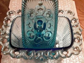 Vintage Light Blue Depression Glass Candy Dish with Lid 2