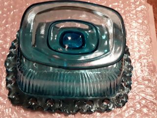 Vintage Light Blue Depression Glass Candy Dish with Lid 6