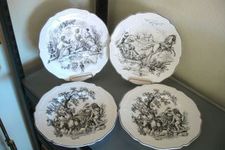 Set Of 4 Tabletops Unlimited " England Toile " Dinner Plates 10 7/8 "