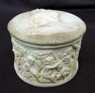 Rare Dini E Cellai Pottery Antique Box White Terra Cotta Frolicking Putti Cherub