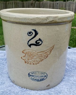 Antique Red Wing Union Stoneware Crock - 2 Gallons