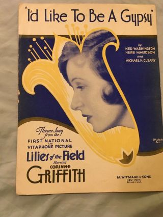Corinne Griffith 1929 Rare Vitaphone Movie Star Sheet Music,  Lilies Of The Field