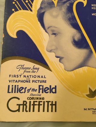 CORINNE GRIFFITH 1929 RARE Vitaphone movie star sheet music,  LILIES OF THE FIELD 2