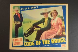 1936 Code Of The Range Western Movie Lobby Card Charles Starrett