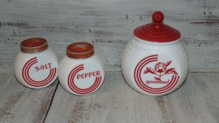 Vintage Fire King Vitrock Grease Jar & Salt & Pepper Shakers Red