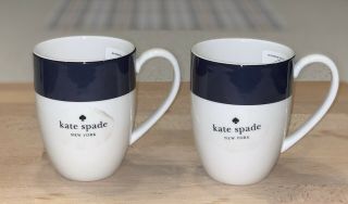 Kate Spade – Lenox Rutherford Circle Navy Mug Set Of 2 White Blue Msrp $40