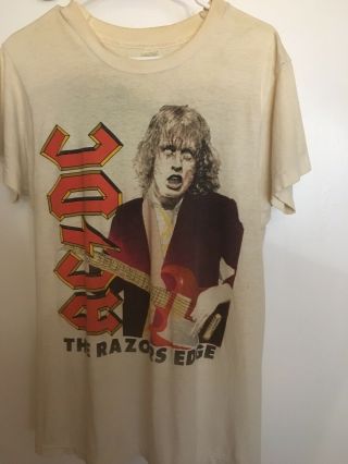 Ac/dc Razor’s Edge 1991 Tour White Shirt Size Large Angus Young