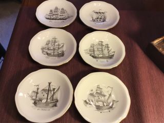 Set Of 6 Rorstrand Sweden Historical Ships Plates Swedish American Line Dishes