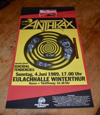 Anthrax Suicidal Tendencies Swiss Concert Poster 1989 Zurich