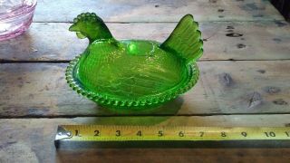 Lime Green Indiana Glass Hen On A Nest