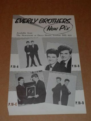 Everly Brothers 1959 Uk Decca Records Promo Flyer