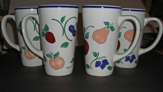 Princess House Set Of 4 Coffee Mugs 11oz.  6 " Tall " Orchard Medley "