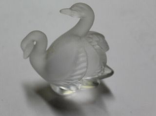 Lalique France Clear Frosted Glass Swans Paperweight Signed