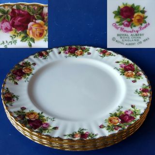 Set Of 4 Vintage Royal Albert England Old Country Roses 10 " Dinner Plates.  Euc