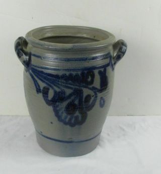 Antique Salt Glazed Stoneware Pottery Crock Blue Decorated Germany 11 " Tall