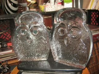 Vintage Pair Solid Glass Blenko Owl Bookends By Joel Meyers Mid Century Modern