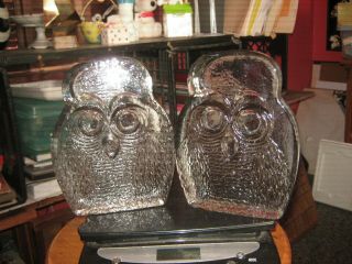Vintage PAIR Solid Glass Blenko OWL Bookends by Joel Meyers Mid Century Modern 2