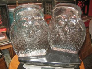 Vintage PAIR Solid Glass Blenko OWL Bookends by Joel Meyers Mid Century Modern 4