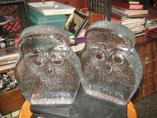 Vintage PAIR Solid Glass Blenko OWL Bookends by Joel Meyers Mid Century Modern 5