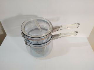 Vintage Pyrex Glass Flameware 6763 Double Boiler Set with Lid - 3 piece 3