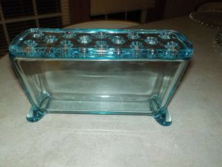 VINTAGE FOSTORIA BLUE FLOWER BOX AND COVER/FROG.  VERY RARE 4