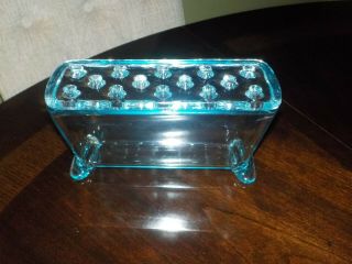 VINTAGE FOSTORIA BLUE FLOWER BOX AND COVER/FROG.  VERY RARE 5