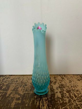 Vintage Fenton Blue Opalescent Art Glass Hobnail Swung Vase