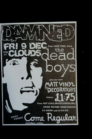 Damned With The Dead Boys At Clouds Edinburgh 1977 Poster Near