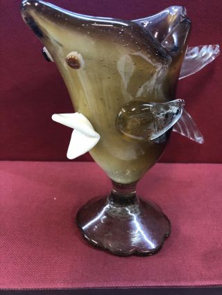 Large Vintage Murano Glass Animal Bird Or Fish Vase Multi Color Italy