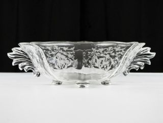 Fostoria Navarre Flame Handled Bowl,  Vintage Elegant Etched Glass 4 Footed 2496