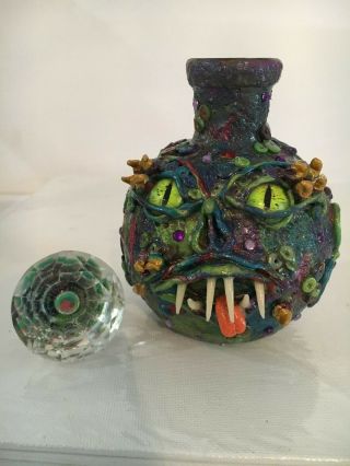 Halloween Polymer Clay Sculpture Monster Face Dragon Eye Poition Bottle Ooak