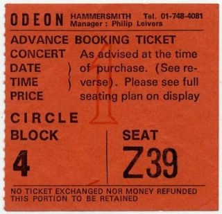 Wings Paul Mccartney Beatles Hammersmith Odeon,  London 17/9/75 Ticket