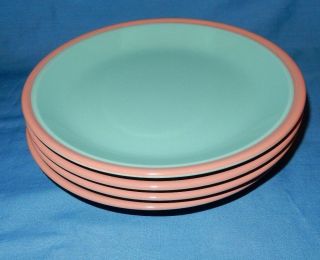 Set Of 4 Market Square Teal Green Pink Trim 7 5/8 " Luncheon Sandwich Plates