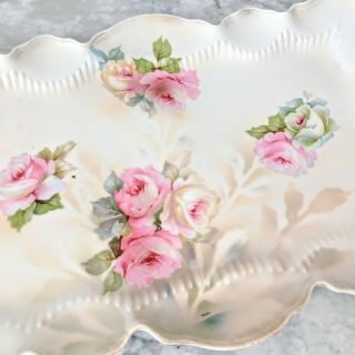 Antique RS PRUSSIA Rose Porcelain Cut - Out Handles Rectangular Dresser Tray Dish 2