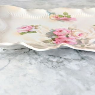 Antique RS PRUSSIA Rose Porcelain Cut - Out Handles Rectangular Dresser Tray Dish 4