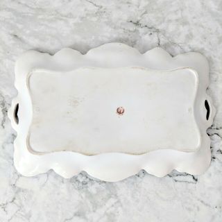 Antique RS PRUSSIA Rose Porcelain Cut - Out Handles Rectangular Dresser Tray Dish 5
