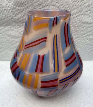 Art Glass Hand Blown Multi Color Vase Signed By Artist