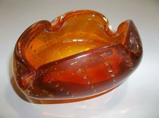 Vintage Murano Art Glass Bowl Ashtray Orange Controlled Bubbles