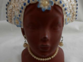 Vintage Lady Head Vase African Princess With Pearls Napco 1958 Vase/Planter (F) 3