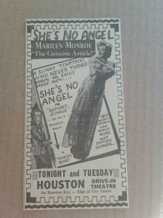 1952 Marilyn Monroe In Asphalt Jungle Movie Newspaper Ad
