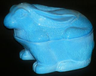 Antique Vallerysthal France Blue Milk Glass Rabbit Covered Dish
