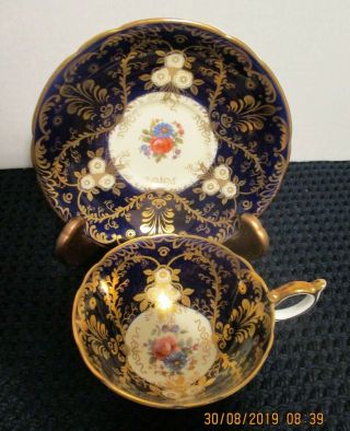 Vintage Aynsley " Royalty " Bone China Footed Tea Cup & Saucer - Deco 7687