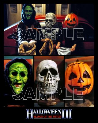 Halloween Iii 8x10 Photo C01 Silver Shamrock Masks Witch / Skull / Pumpkin