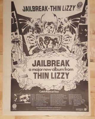 Thin Lizzy Jailbreak Tour 1976 Press Advert Full Page 26 X 39 Cm Poster