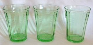 Hazel Atlas Usa Modertone Green 3 Water Tumblers 4 " Depression Glass - Glows